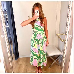 Gianni Bini Floral Printed Open Back Drop Waist Maxi Dress Size Large NWT